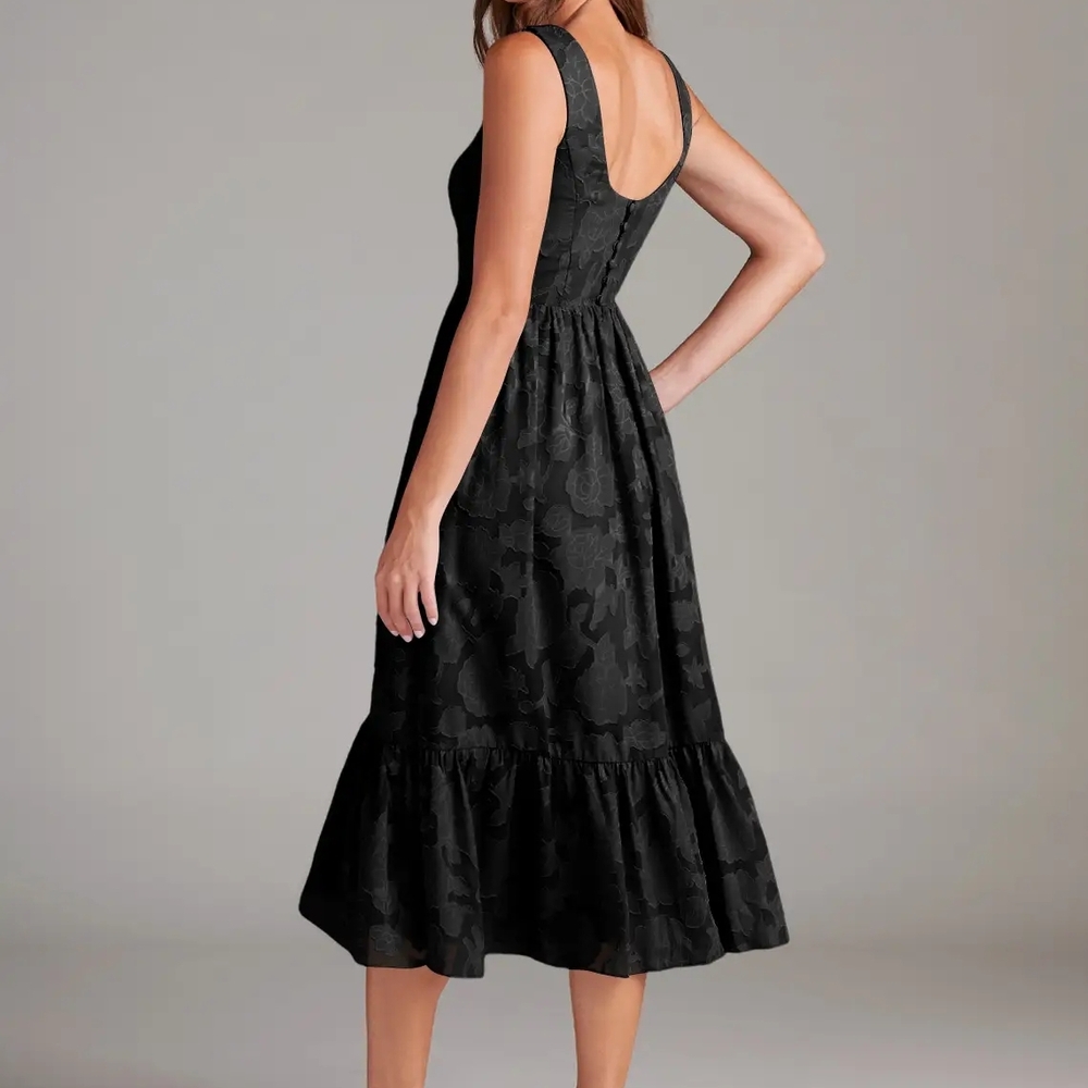 Azazie Alissa Size 12, Black A-Line with Pockets Floral Burnout Dress - Picture 2 of 11